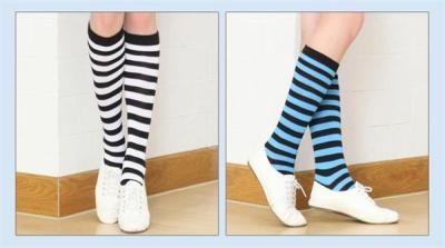 China Newest design wholesale stripe patterned supersoft polyester OEM long socks for ladies for sale