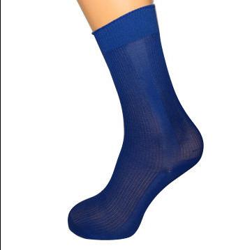 China Blue Ribbed Mid Calf Nylon Socks for sale