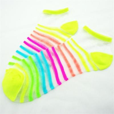 China Women′s Transparent Colorful Rainbow Striped Cotton Ankle Socks for sale