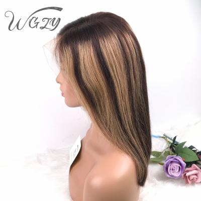 China Cheap Natural Ombre Lace Wigs Brown Honey Blonde Short Bob Wig High Wave Highlight Wigs 2021 Silky Straight Full for sale