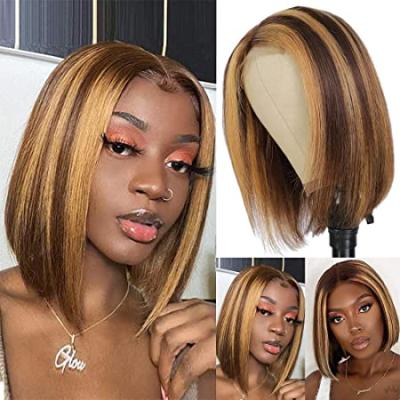 China Silky Straight Wave Ombre 5X5 Blonde HD Lace Up Closure Highlight Bob Wig Wavy Wigs With Color Pre Plucked Hairline for sale