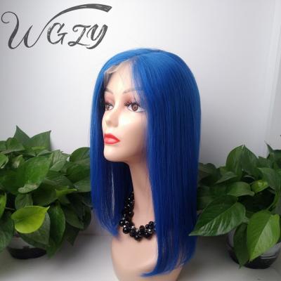 China Fast Delivery Silky Straight Virgin Brazilian Hair Wigs, Bob Wigs Blue, Color Lace Front Wig For Women for sale