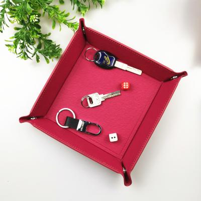 China DND Minimalist Folding Die Cut Tray Portable Ready Stock PU Dies Coin Key Leather Jewelry Tray for sale