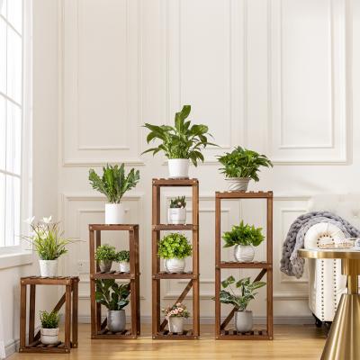 China Modern 12 Tiers Indoor Flower Pot Wooden Plant Stand Large 4 Pieces Set Combination Flower Pots Rack Display Rack for sale