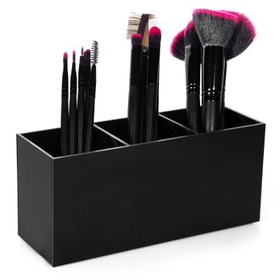 China Sustainable Wholesale 3 Slot Black Cosmetic Brushes Storage Box Acrylic Makeup Organizer for sale