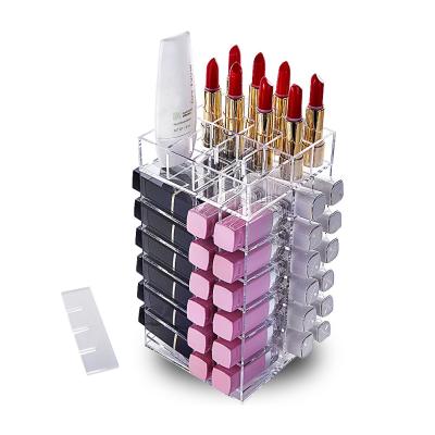 China 7-Layer Makeup Storage Rack Lip Gloss Display Stand Acrylic Rotating Lipstick Organizer Box for sale