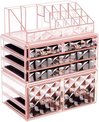 China 3 Viable Pieces of Clear Acrylic Cosmetic Storage Drawers Makeup Organizer and Jewelry Display Box for sale