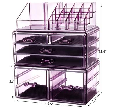 China Sustainable Makeup Organizer 3 Piece Clear Acrylic Cosmetic Storage Drawers And Jewelry Display Box for sale