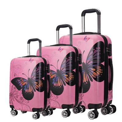 China Long-distance Travel OEM China Factory Butterfly Suitcase Custom Pc Design Travel Carry-On Luggage For Girl for sale