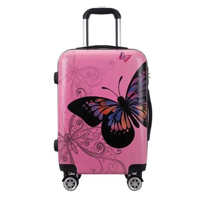 China Long-distance Travel Wholesale Pc Luggage Bags Butterfly Print Suitcase 3piece Travel Luggage Sets for sale