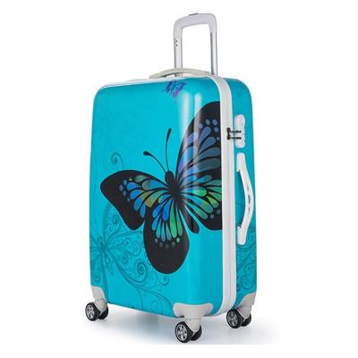 China Long-distance Travel 20 24 28 Inches 360 Degree Travel Suitcase For Girls Butterfly Print ABS PC 3pcs 4 Wheel Spinner Luggage Set for sale