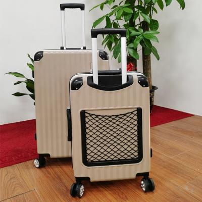 China Polo Luggage Bags Manufacture Frame Aluminum Suitcase Bottom ABS PC Travel Luggage With Mesh Bag for sale