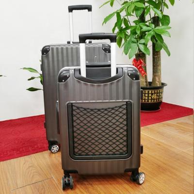 China Comfortable Luxury Unique Aluminum Bottom Travel Luggage Sets ABS+PC Travel Trolley Bags And Pulls Rod Box Airplane Trolley Suitcase for sale