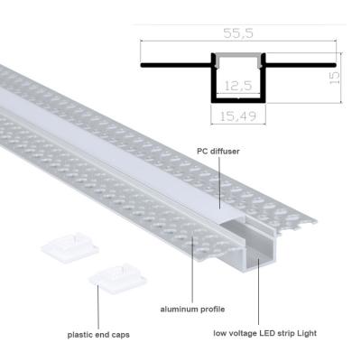 China Decorations U Profile Plaster 12MM Wide LED Drywall Profile with PC Diffuser for sale