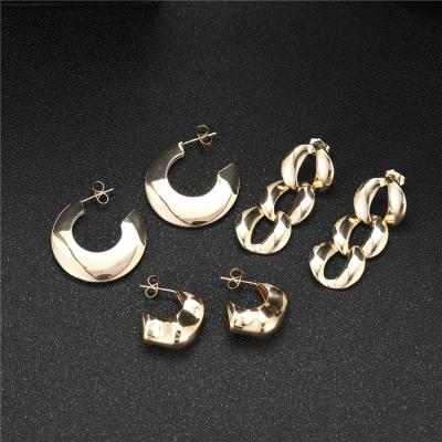 China New TRENDY Jewelry Women Metal 14K Gold Brass Stud Dangle Geometric Earrings for sale