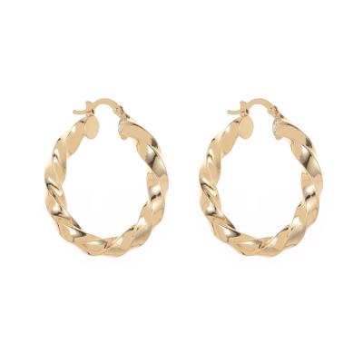 China New Trendy Jewelry 14K Chunky Twist Round Hoop Earrings Jiexing Vintage Style Gold Plated For Women for sale