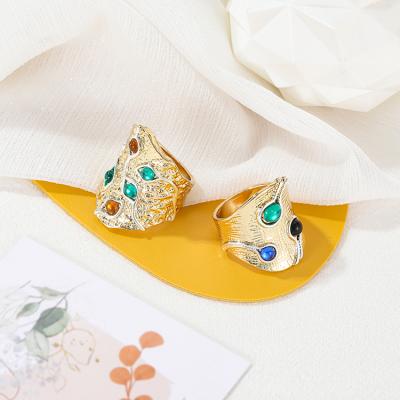 China TRENDY Personality Alloy Inlaid Gemstones Gold Plated Large Ring Unique Designs For Women for sale