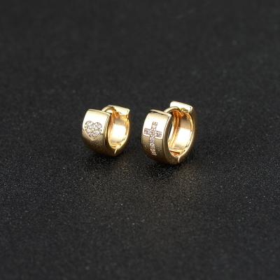 China Trendy Fashion Earrings Trend 2021 Small 14K Gold Cross Heart Circle Stud Earrings For Women for sale