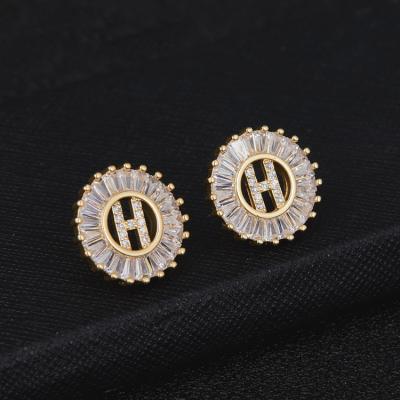 China New TRENDY Letter H Micro Pave Round Earrings 14K Gold Plated Zircon Letter Stud Earrings for sale