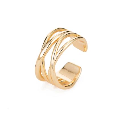 China TRENDY Fashion Simple 14K Gold Plated Geometric Statement Opening Cross Ring for sale