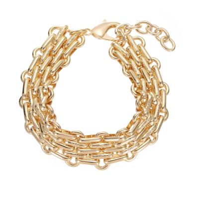 China Punk Chunky Chain Bracelet Women Metal 14K Gold Watch Band S-0004 FASHIONABLE Brass Strap Shape for sale