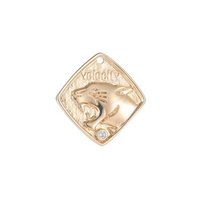 China FASHIONABLE Jewelry Wholesale Animal Hip Hop Charm 14K Brass Brass Gold Plated Square Shape Tiger Face Charm for sale