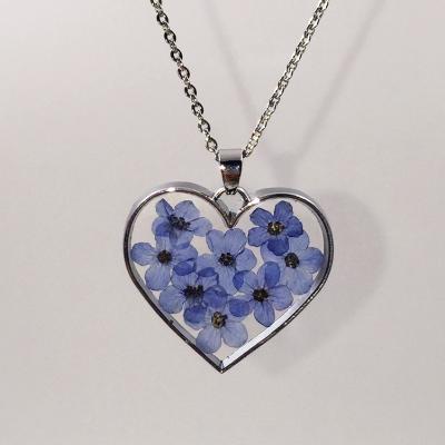 China Foreign trade source romantic border forget-me-not true dry flower necklace flower artificial epoxy pendant for sale