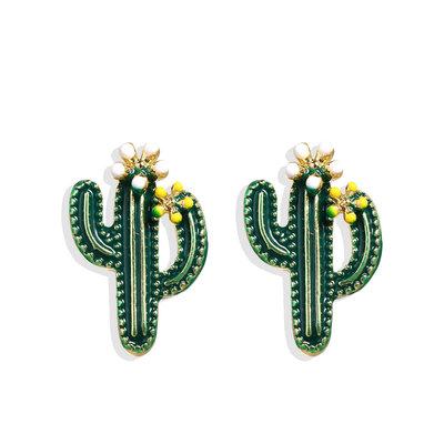 China BOHEMIA Green Cactus Earrings Alloy Retro Female Earrings Factory Creative Simple Earrings for sale