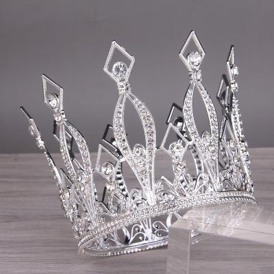 China Three-dimensional European and American alloy round diamond tiara crown brides queen crown tiara hair accessories 20#00089 for sale