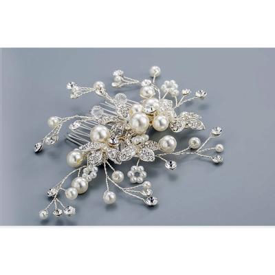 China European and American copper wire bridal wedding headwear pearl dish hair accessories handmade rhinestone hair comb for sale