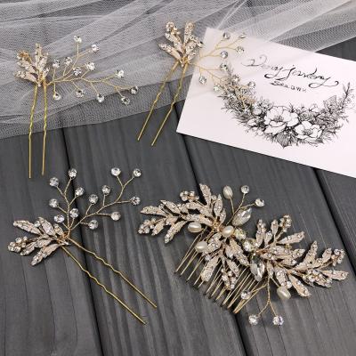 China Alloy rhinestone pearl bridal hair accessories alloy exquisite rhinestone pearl hair comb set of 4 pieces, hot-selling comb accessories in Europe and Ameri for sale