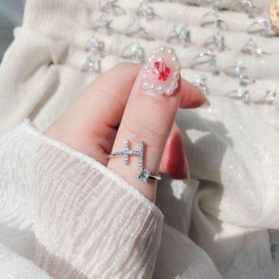 China Simple creative romantic student combination of new English style 26 letter diamond ring with open ring for sale