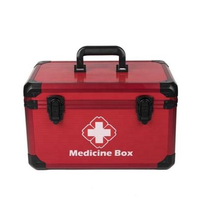 China OEM Aluminum Metal Medical Emergency First Aid Portable Kit Hard Red Case Dustproof Shockproof Empty Box for sale