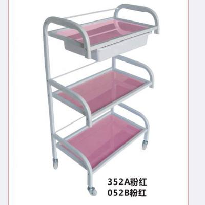 China Factory Price Industrial Beauty Hair Salon Pink Three-Layer Hair Salon Rolling Trolley For Hair for sale