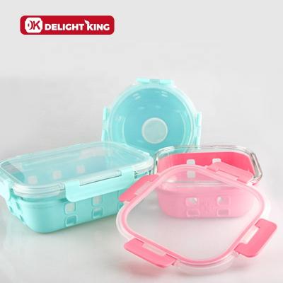 China Glass Food Containers Microwave Food Prep Box Freshness Preservation Food Safe Storage Bowl With Silicone Sleeve for sale