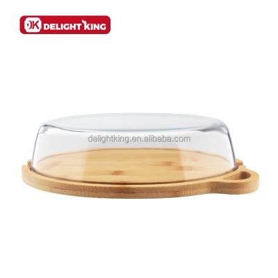 China Multifunctional Food Sustainable Glass Bakeware With Lid Borosilicate Bamboo Glass Baking Tray With Bamboo Board for sale