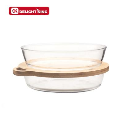 China Disposable glass baking tray set borosilicate dishhigh borosilicate glass bakeware with natural bamboo lid for sale