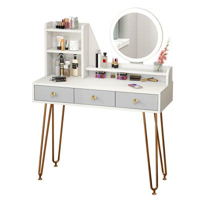 China Fashionable Bedroom Furniture With LED Light Dressing Table Mirror With Metal Legs Modern Dresser With Mirror Drawer Dresser for sale