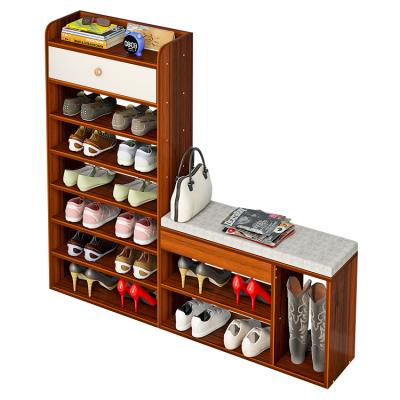 China Wholesale New Design Multifunctional Furniture Space Saving MDF Shoe Rack With Shoe Stools Combination Storage Shelf Shoe Rack for sale