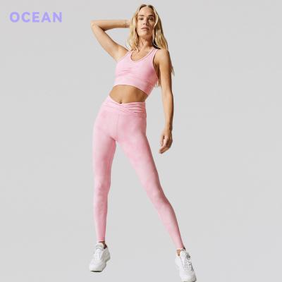 China 2021 Breathable Hot Sale Sublimation Yoga Sets High Waist Yoga Legging And Bra Set Women's Yoga Sets Fitness for sale