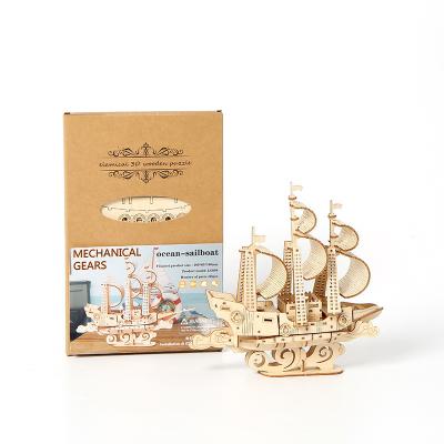 China DIY TOY Spot Ocean Sailboat Jigsaw Puzzle Diy 3d Toy Wooden Brain Teaser 3d Puzzle Building For Kids Montessori Toys for sale