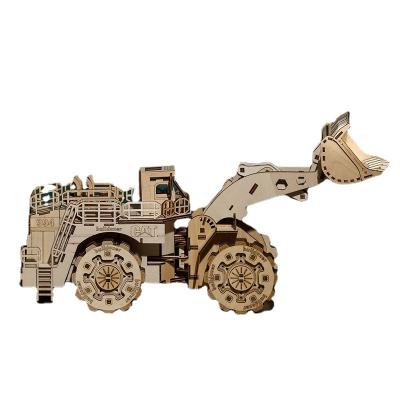 China Eco-Friendly Laser Cutting Diy Educational Toys Kids Educational Toys Excavator Forklift Model Engineering Vehicle Excavator Forklift 3d Ornament Jigsaw Wooden Puzzle For Children for sale