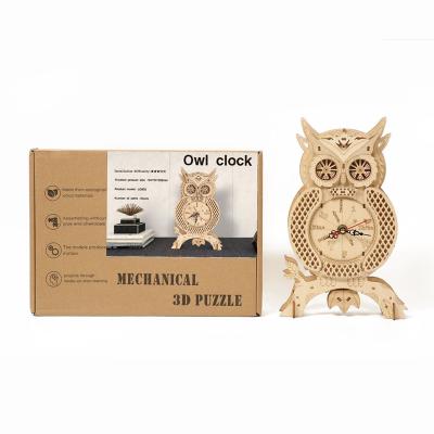 China Wooden Puzzle Toy New Creative 3d Owl Model Retro Cartoon Pendulum Clock for sale