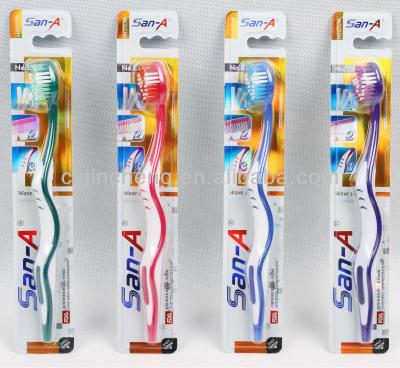 China Handle Design E-815 San-Un Disposable Attractive Adult Toothbrush With Tongue Cleaner for sale