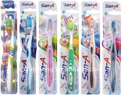 China San-Un Laser Card Manual High Quality Adult Toothbrush With Tongue Cleaner for sale