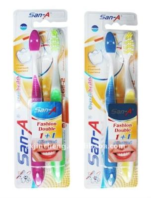 China Disposable Double PCS Packing San-A E611-2 Family Pack Toothbrush With Tongue Cleaner for sale