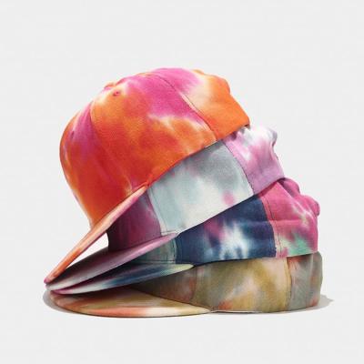 China COMMON Tie Dye Adjustable Hip Hop Baseball Cap White Brim Fashion Flat Brim Snapback Hat for sale