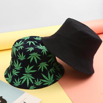 China Picture Fashion Street Hip Hop Wholesale Weed Printed Bucket Hat Reversible Cotton for sale