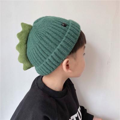 China Warm Knitted Hat Beanie Elastic Kids Baby Boy Winter Cartoon Cute COMMON Hat Dinosaur Knitted Hat for sale