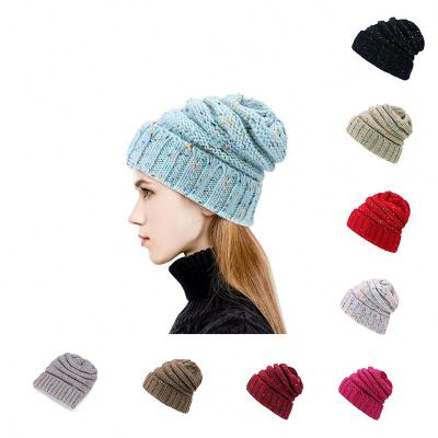 China Women's 100% Acrylic COMMON Skully Beanie Custom Logo Slouchy Knit Beanie Hat Strip Winter Beanie Hat for sale